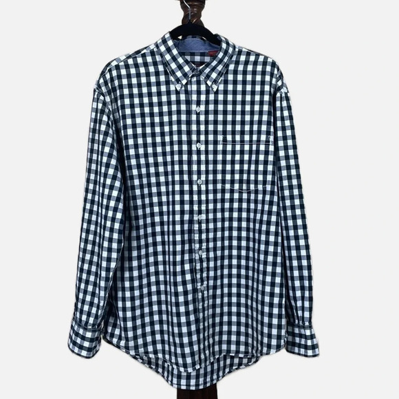 Izod Luxury Sport Men’s Button Down Shirt Size Large Black White Check - Picture 1 of 9